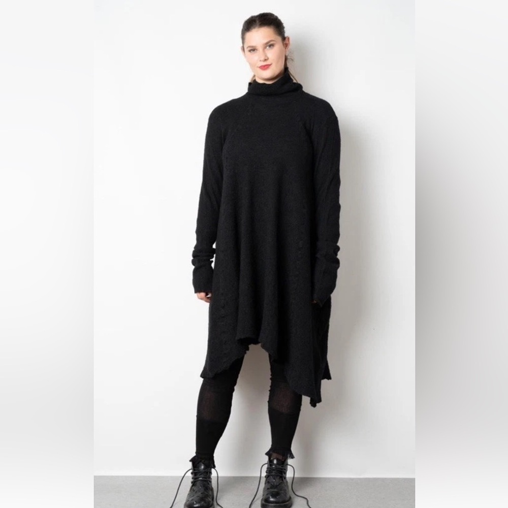 Rundholz Dip Elegant Black Cowl Neck dress Cashmere/Wool NWT